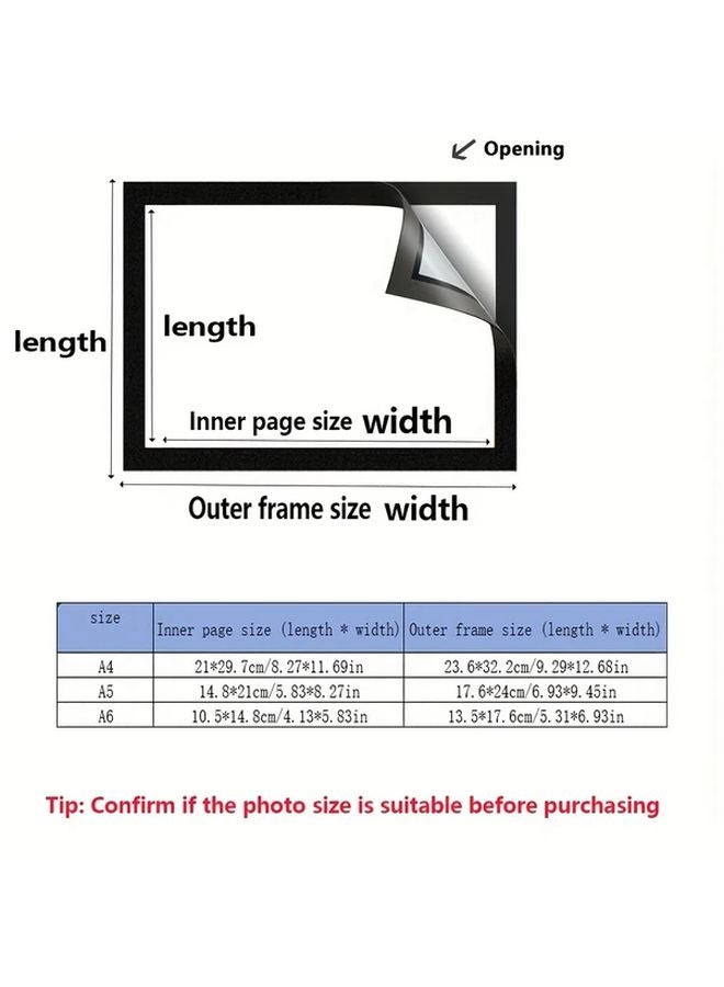Black Magnetic Photo Display Frames 3pcs A5 Self Adhesive PVC Board For Home Office - Image 3